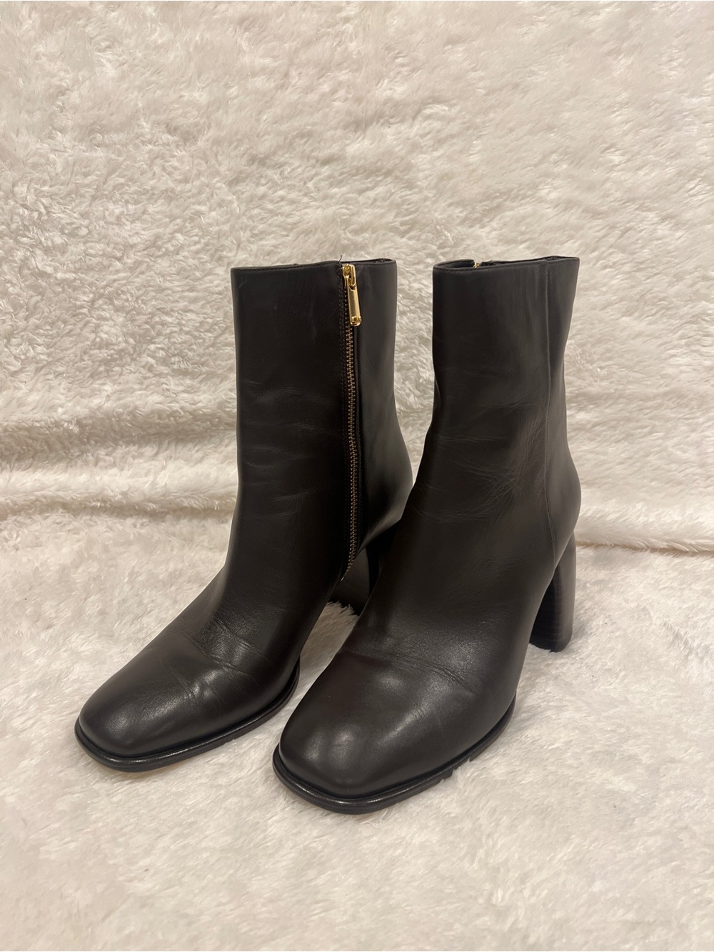 Michael Kors Women's Dark Brown Leather Square Toe Block Heel Ankle Boots Size11